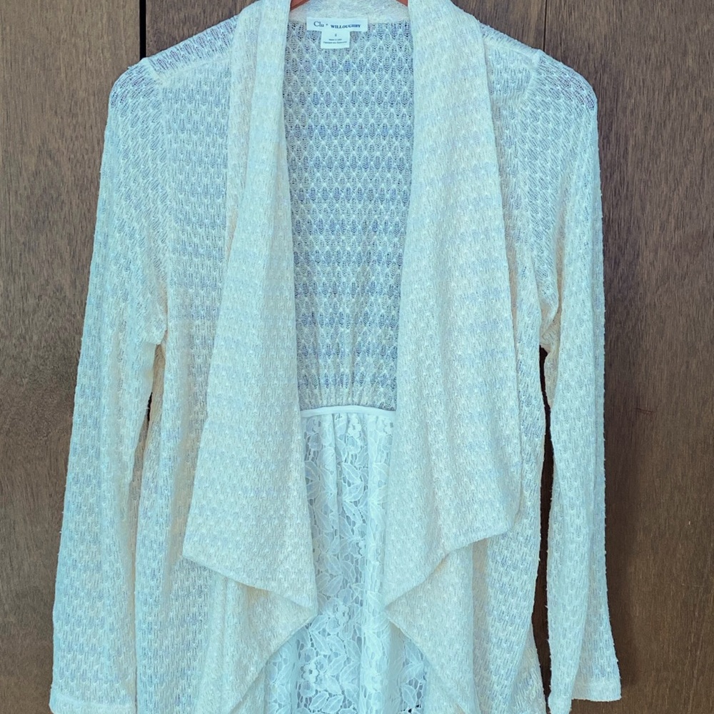 Anthropologie Clu + WILLOUGHBY Lace Cream Open Cardigan